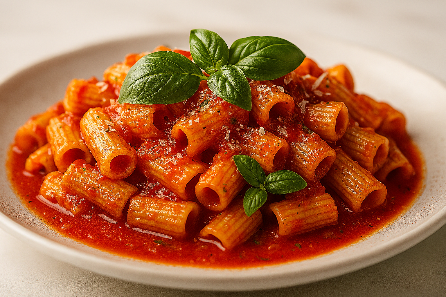 Pasta con tomate y albahaca